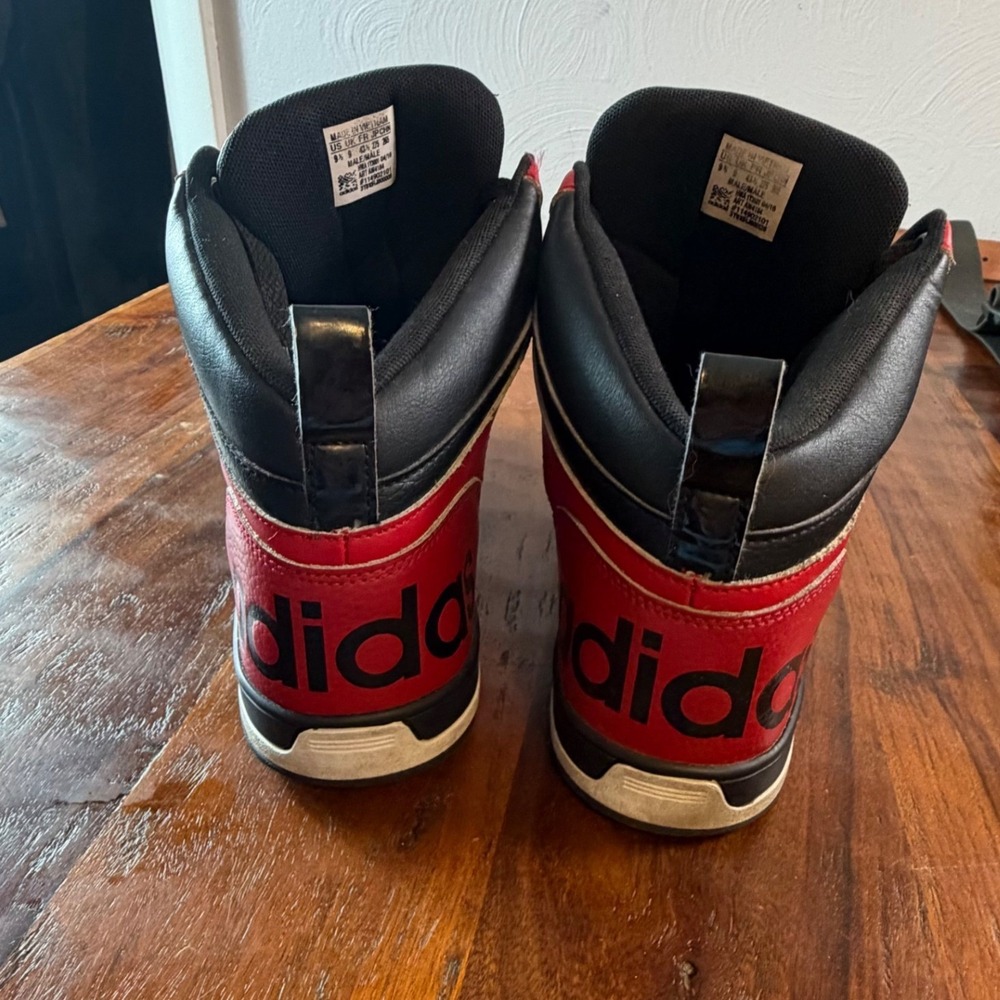 Adidas NEO Raleigh Mens 9.5 High Top Sneakers Black Red AW4184 Basketball Shoes